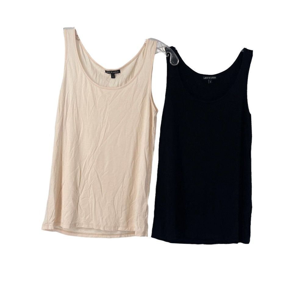 Leo & Ugo Tank Top Set Camisole Scoop Neck Size 1 US XS Blush Pink Black Set